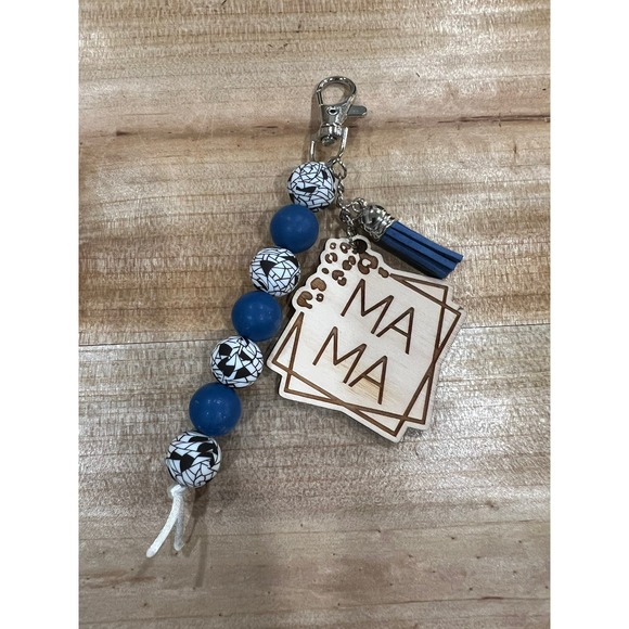Mama Cheetah Leopard Silicone‎ Bead Lobster Clasp Keychain Purse Charm Wood - Picture 1 of 1